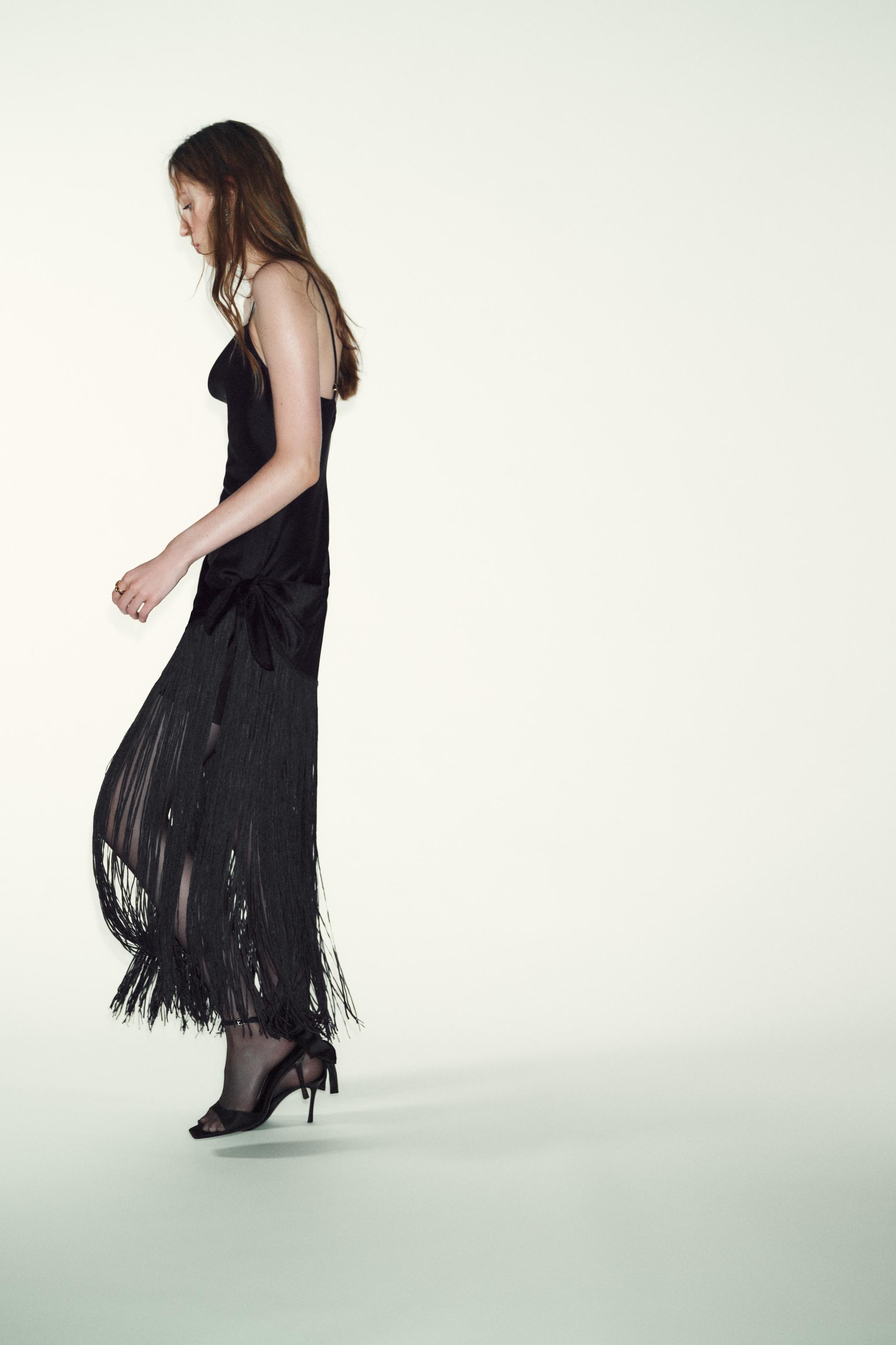 COMBINATION FRINGE LONG DRESS